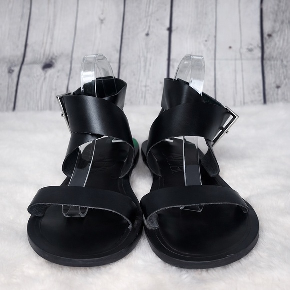ZARA Black Criss-Cross Flat Gladiator Sandals | Maxi Buckle | EU 41 US 10 - Picture 5 of 10